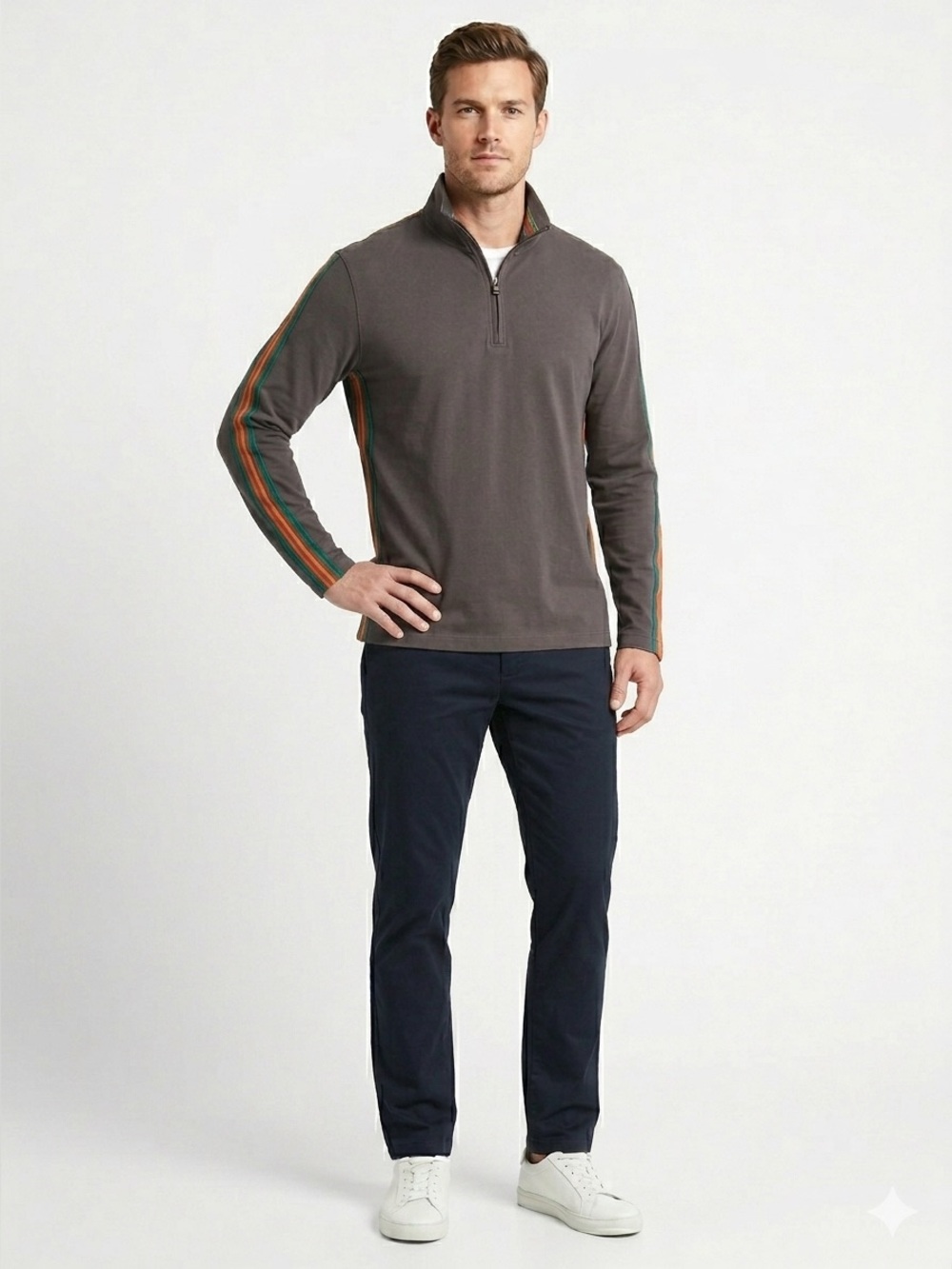 Men’s Banana Republic Brown Quarter-Zip Pullover with Stripe Accent